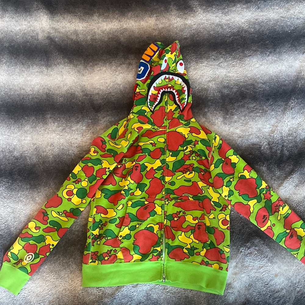 Bape green and red camaflosh hoodie